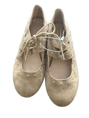 Jessica Simpson Lomita Studded Suede Flats Taupe Sz 2 girls brown